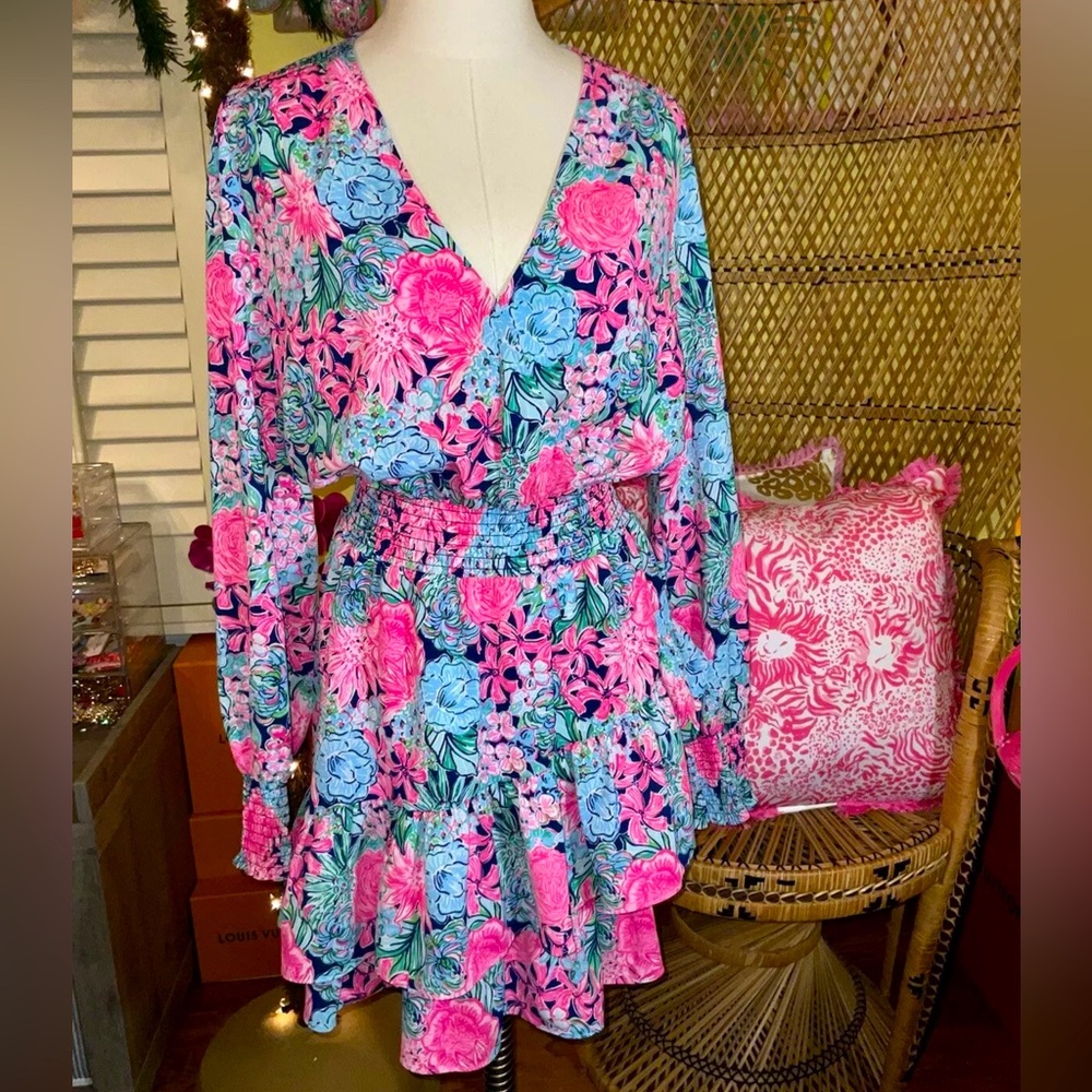 Lilly Pulitzer NWT Cristiana Stretch Dress Navy Always Be Blooming Size 8,10,14 - Picture 2 of 11